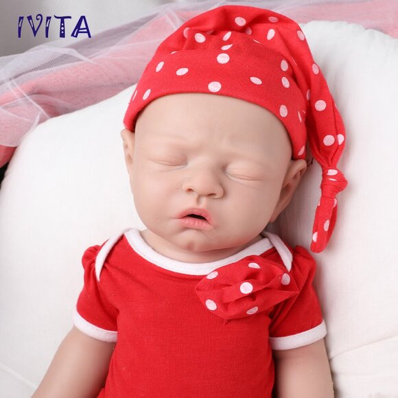 17" Sleeping Silicone Reborn Baby Girl Newborn Full Body Floppy Silicone Doll - Picture 9 of 10